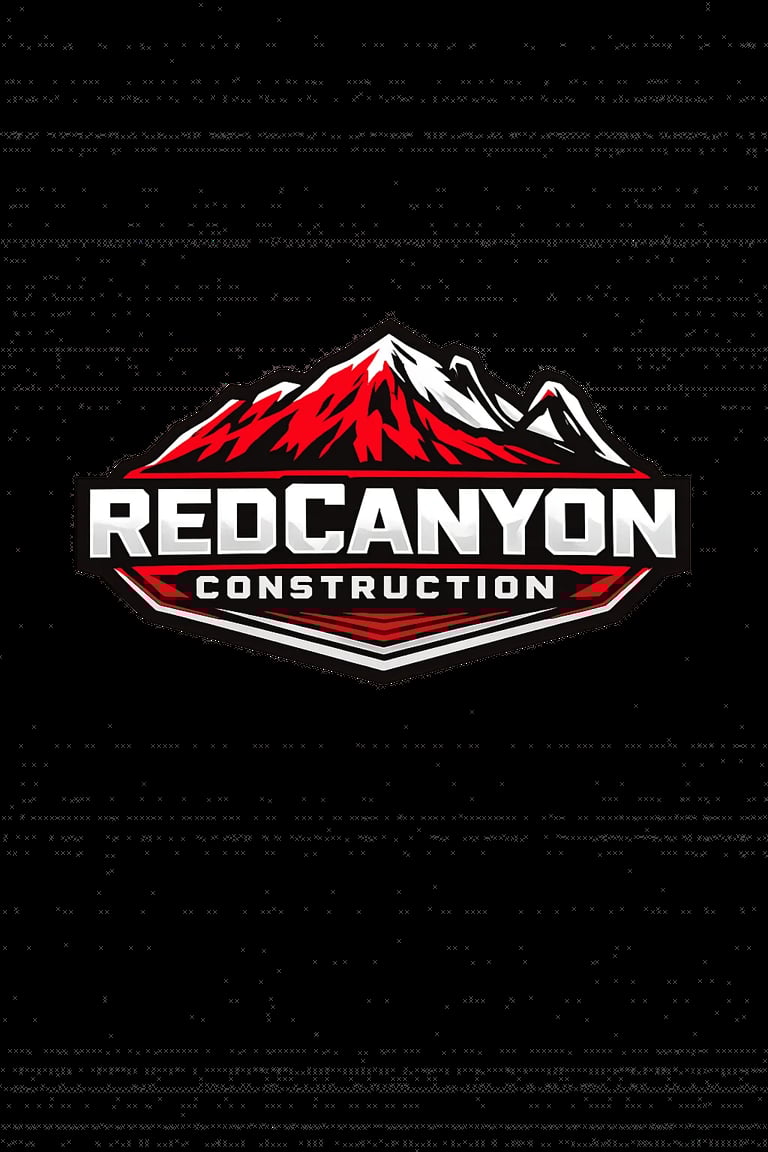 Red Canyon Construction logo featuring a red and white mountain peak design on a dark textured background